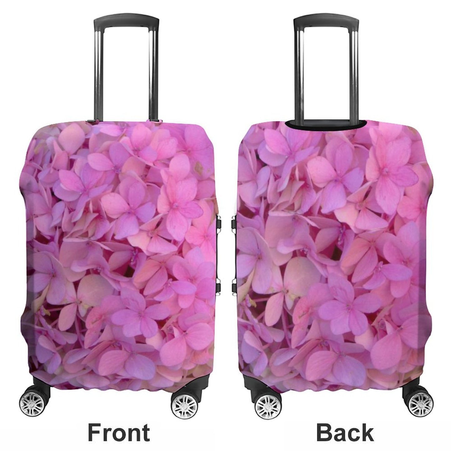 Hydrangea Floral Luggage Cover: Pink Flower Print Suitcase Protector