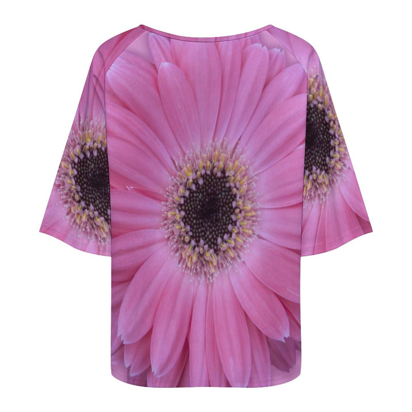 Pink Gerber Daisy Loose-Fit 3/4 Sleeve Boat Neck T-Shirt