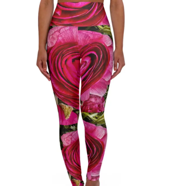 High Waisted Yoga Leggings: Pink Delilah Print, Stretchy Activewear