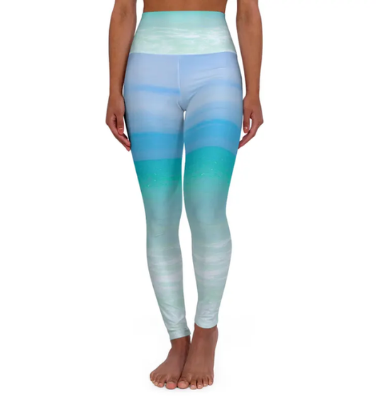 Blue Ocean Yoga Leggings: High Waisted Skinny Fit - USA Made
