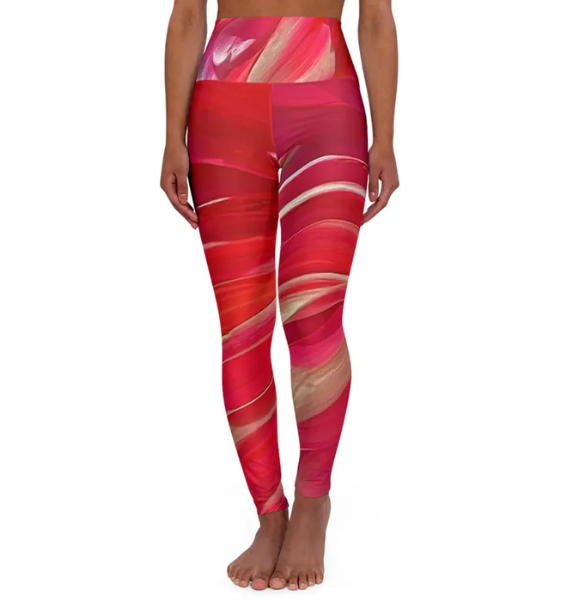 Floral Red Yoga Leggings: Nantucket Style Boho Athleisure