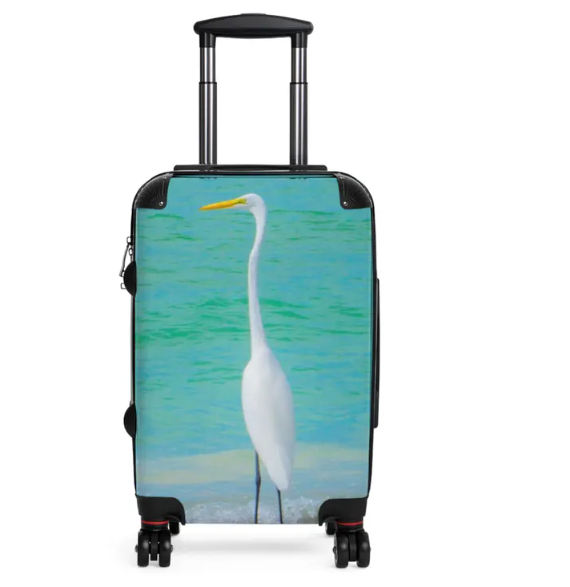 Egret Luggage Cover: Beach Bird Travel Suitcase Protector