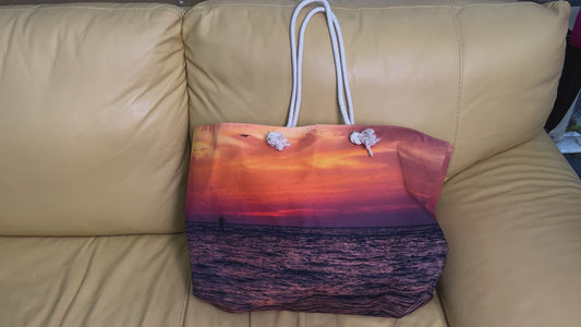 Sunset Weekender Bag Oversized Wide-mouthed Beach Tote with Rope Handles